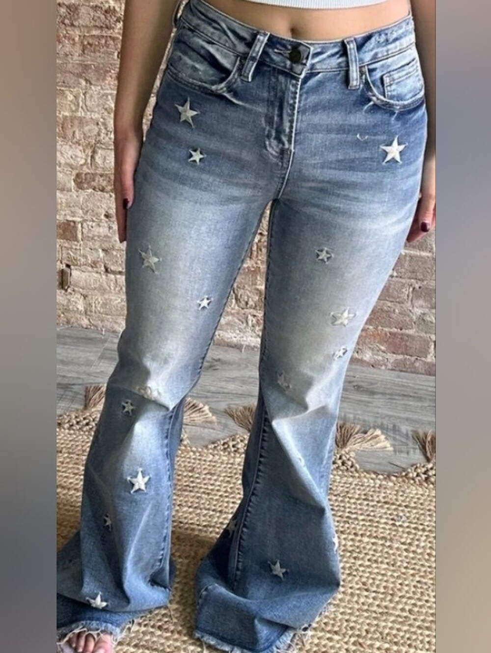 Mica Star Embellished Light Blue Flared Jeans
